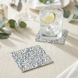 Elegant navy blue vintage floral wedding names スクエアペーパーコースター