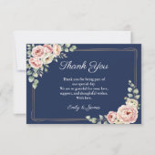 Elegant Navy Blue Watercolor Floral Wedding  サンキューカード (正面)