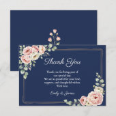 Elegant Navy Blue Watercolor Floral Wedding  サンキューカード (正面/裏面)