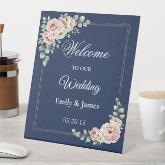Elegant Navy Blue Watercolor Floral Wedding  台座サイン
