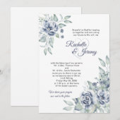 Elegant Navy Blue Watercolor Floral Wedding 招待状 (正面/裏面)