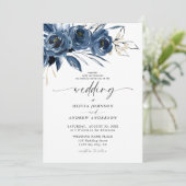 Elegant Navy Blue Watercolor Floral Wedding 招待状 (スタンド正面)