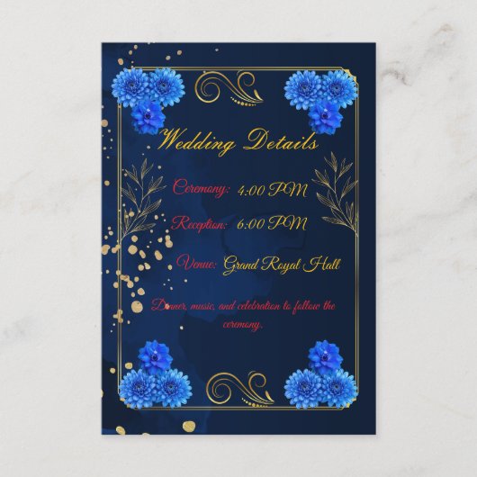 Elegant Navy Blue Wedding Details Card Template エンクロージャーカード (正面)