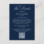 Elegant Navy Blue Wedding Details QR-code エンクロージャーカード (正面)