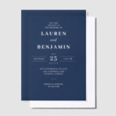 Elegant Navy Blue Wedding Invitation ベラム紙招待状 (オフセット)