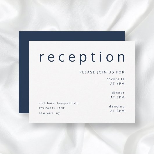 Elegant Navy Blue Wedding Reception with Typograph エンクロージャーカード