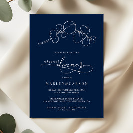 Elegant Navy Blue Wedding Rehearsal Dinner 招待状