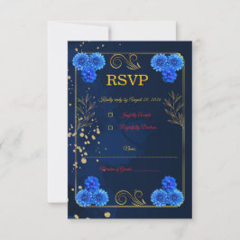 Elegant Navy Blue Wedding Response Card Template 出欠カード