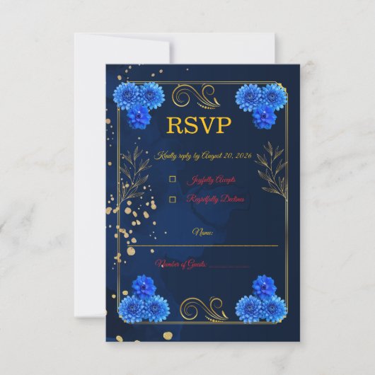 Elegant Navy Blue Wedding Response Card Template 出欠カード (正面)