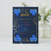 Elegant Navy Blue Wedding Response Card Template 出欠カード (スタンド正面)