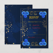 Elegant Navy Blue Wedding Response Card Template 出欠カード (正面/裏面)