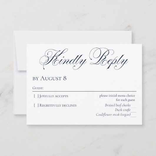 Elegant Navy Blue Wedding RSVP Card (正面)