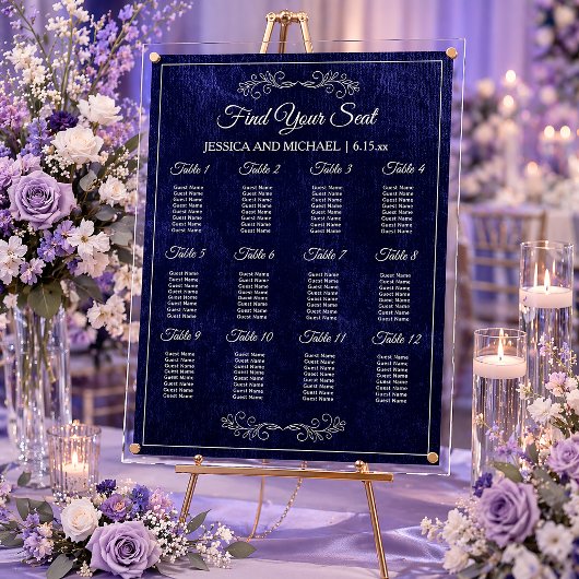 Elegant Navy Blue Wedding Seating Chart  アクリルサイン
