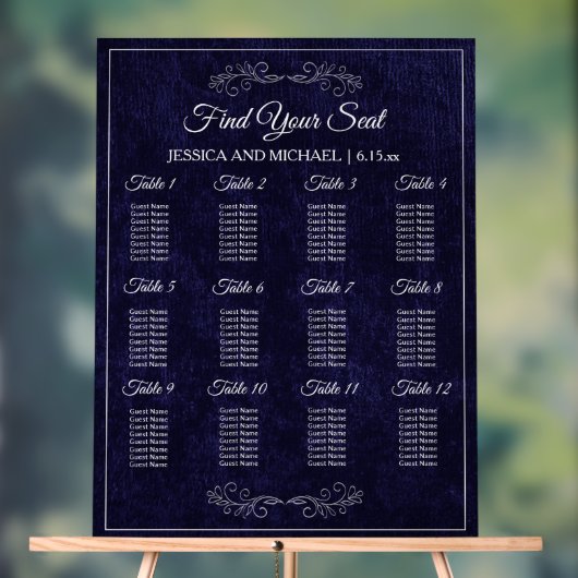 Elegant Navy Blue Wedding Seating Chart  アクリルサイン (ニュートラル)