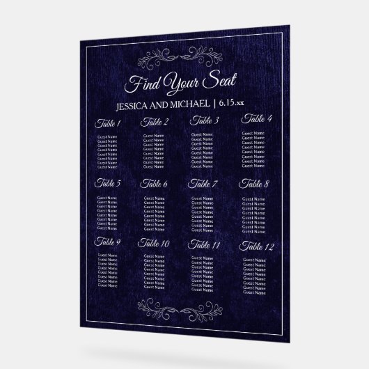 Elegant Navy Blue Wedding Seating Chart  アクリルサイン (傾斜)