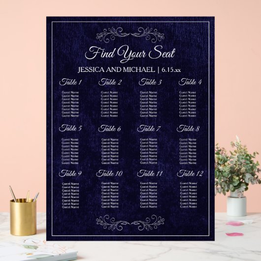 Elegant Navy Blue Wedding Seating Chart  アクリルサイン (ウェディング)