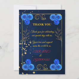 Elegant Navy Blue Wedding Thank You Template サンキューカード