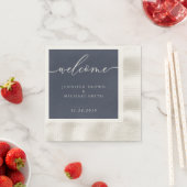 Elegant Navy Blue Welcome Wedding Minimal Design 縁ありカクテルナプキン (インサイチュ)
