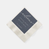 Elegant Navy Blue Welcome Wedding Minimal Design 縁ありカクテルナプキン (角)