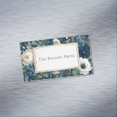 Elegant Navy Blue White Floral Gold Glitter Frame マグネット名刺 (インサイチュ)