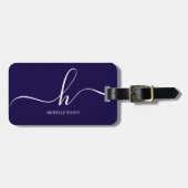 Elegant Navy Blue White Initial Script Name  ラゲッジタグ (正面横)