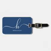 Elegant Navy Blue White Initial Script Name  ラゲッジタグ (正面横)