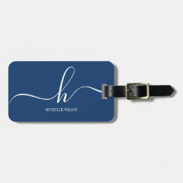 Elegant Navy Blue White Initial Script Name  ラゲッジタグ
