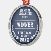 Elegant Navy Blue White Recognition Business Medal メタルオーナメント (左)