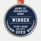 Elegant Navy Blue White Recognition Business Medal メタルオーナメント (正面)