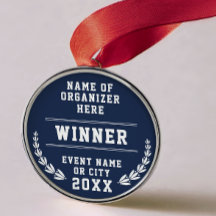 Elegant Navy Blue White Recognition Business Medal
