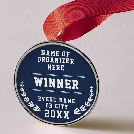 Elegant Navy Blue White Recognition Business Medal メタルオーナメント