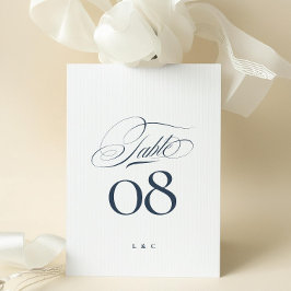 Elegant Navy Blue White Wedding 5 x 7 Table Number 招待状