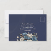 Elegant Navy Blue Wildflower Wedding  出欠カード (裏面)