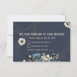 Elegant Navy Blue Wildflower Wedding 出欠カード