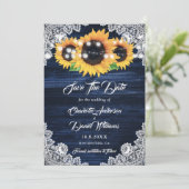 Elegant Navy Blue Wood Lace Sunflower Wedding セーブザデート (スタンド正面)