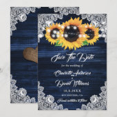 Elegant Navy Blue Wood Lace Sunflower Wedding セーブザデート (正面/裏面)