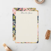 Elegant Navy Blush Floral Personalized Script Name ノートカード (正面/裏面インサイチュ)