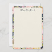 Elegant Navy Blush Floral Personalized Script Name ノートカード (正面)