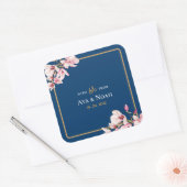 Elegant Navy Blush Pink Magnolia Floral Wedding スクエアシール (封筒)