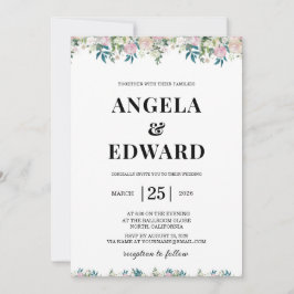 Elegant Navy Blush Pink Wedding Invitation 招待状