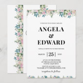 Elegant Navy Blush Pink Wedding Invitation 招待状 (正面/裏面)