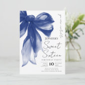 Elegant Navy Bow Coquette Script Sweet 16 Party  招待状 (スタンド正面)
