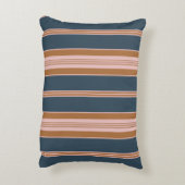 Elegant Navy Brown Pink Ticking Stripe アクセントクッション (裏面(縦))