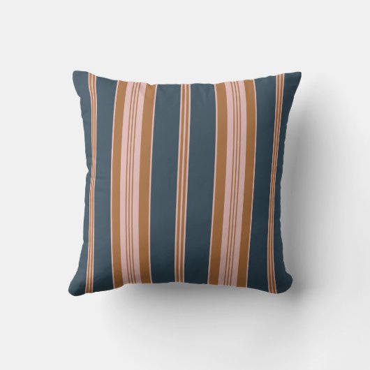Elegant Navy Brown Pink Ticking Stripe クッション (裏面)
