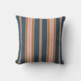 Elegant Navy Brown Pink Ticking Stripe クッション