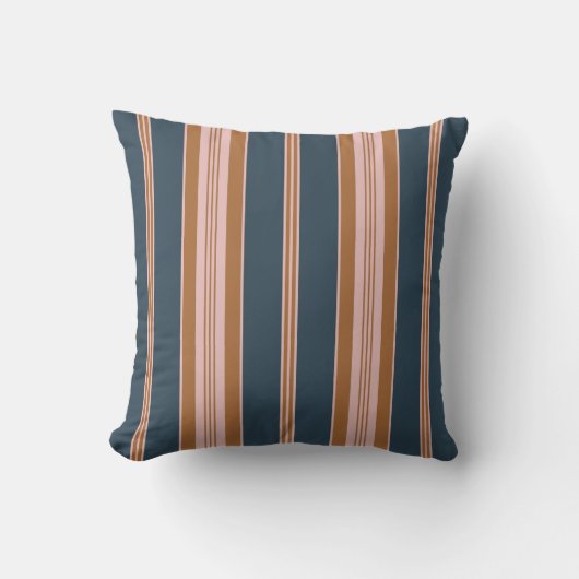 Elegant Navy Brown Pink Ticking Stripe クッション (正面)