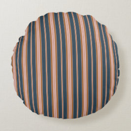 Elegant Navy Brown Pink Ticking Stripe ラウンドクッション