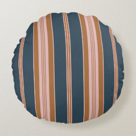 Elegant Navy Brown Pink Ticking Stripe ラウンドクッション