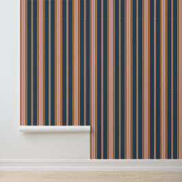Elegant Navy Brown Pink Ticking Stripe 壁紙