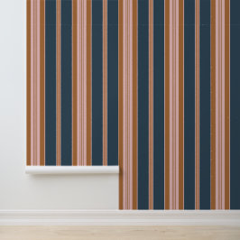 Elegant Navy Brown Pink Ticking Stripe 壁紙